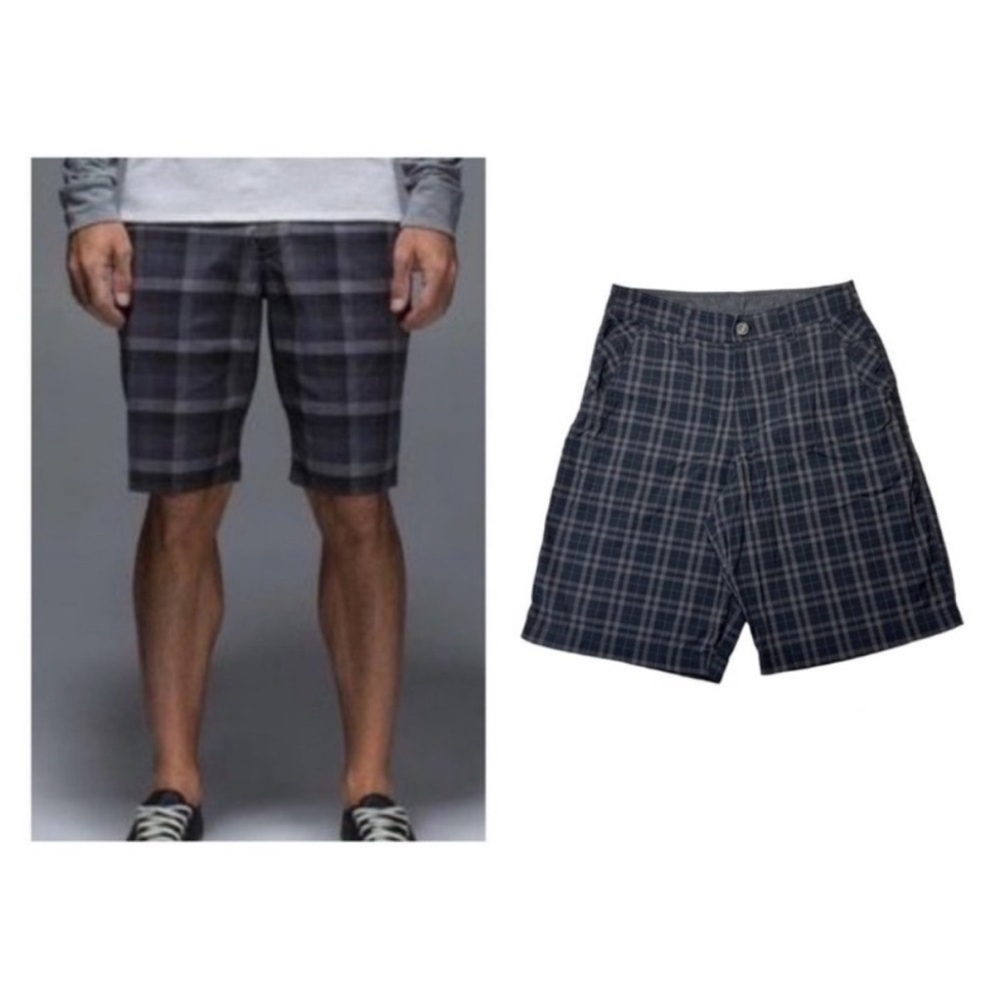 Lululemon Men’s Blue Grey Plaid Shorts | Size 36, 11” Inseam